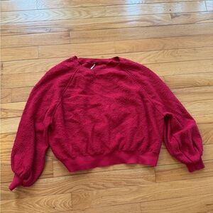 Free People Oversized Red Sherpa Textured Sweater Large